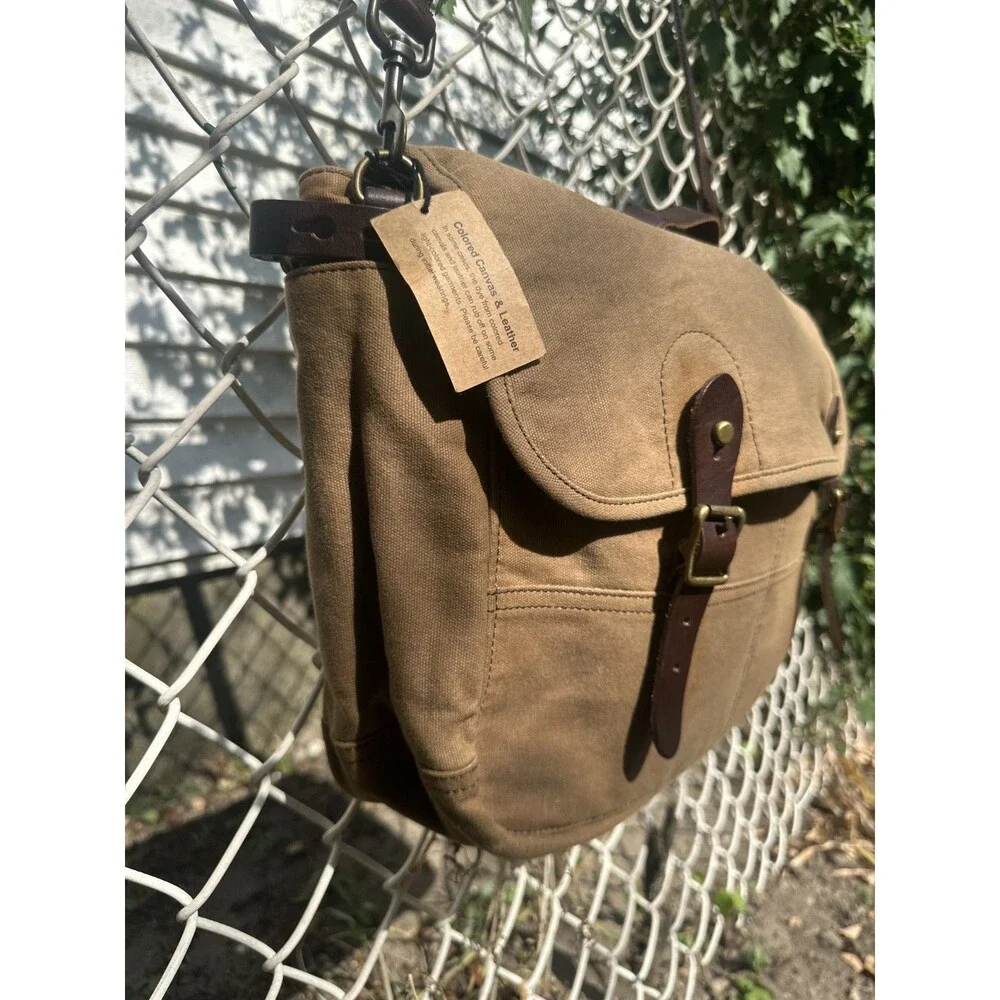 J. Crew Abingdon Abingdon Waxed Canvas Leather Messenger Bag Beige NWT